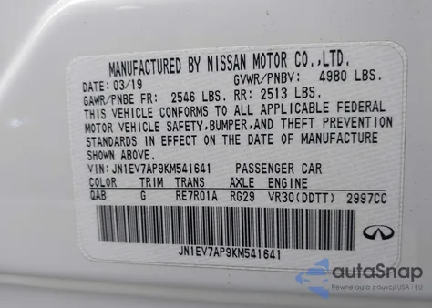 2019 Infiniti Q50 3.0T Luxe z USA, uszkodzony, nr VIN JN1EV7AP9KM541641